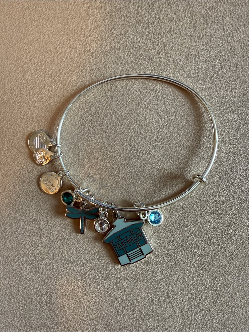 Alex and Ani Gilmore Girls Silver Bangle Bracelet with Blue and Teal Charms